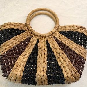 Vintage Brown & Black Straw Tote Bag Straw Studios